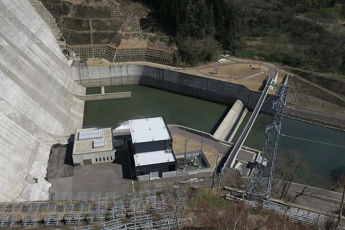 Valve-house and power facilities below Tsugaru Dam, April 2019