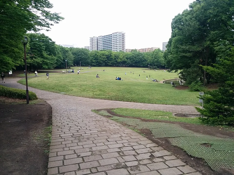 Lawn and paths at Tama Central Park in 2017