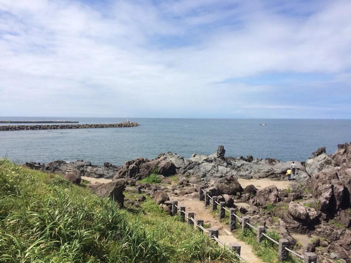 2017年の展望台から見た十六羅漢岩の海岸