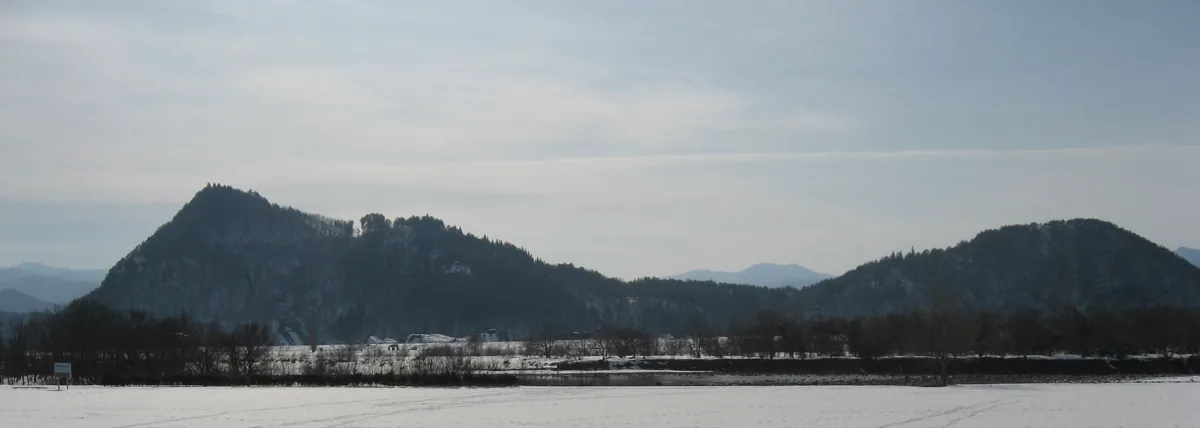 2008年2月、向羽黒山城跡がある山の遠景